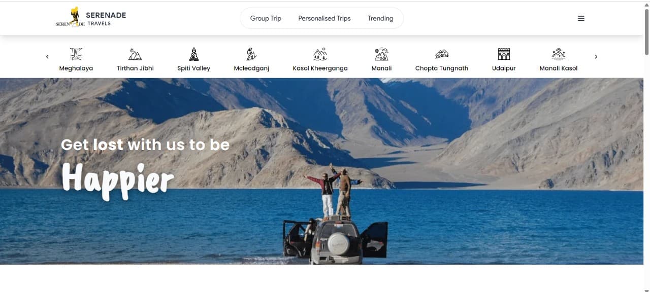 Serenade Travels — Travel website preview by Velotix Tech