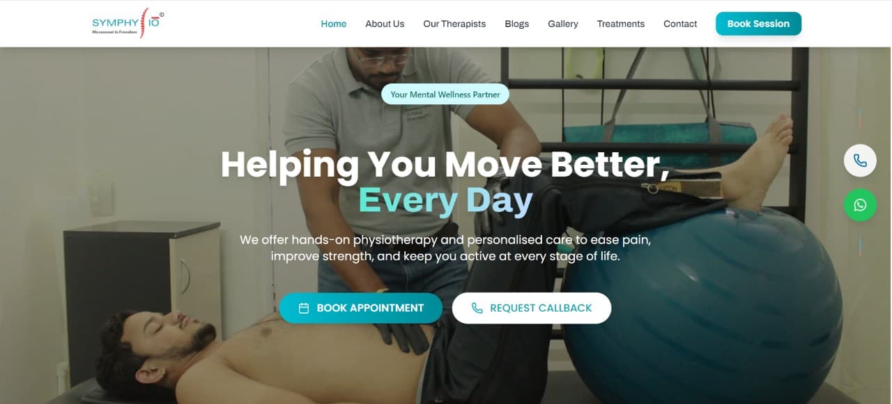 Symphysio — Healthcare website preview by Velotix Tech