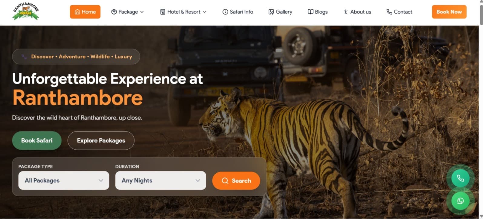 Ranthambore Jungle Safari — Travel website preview by Velotix Tech