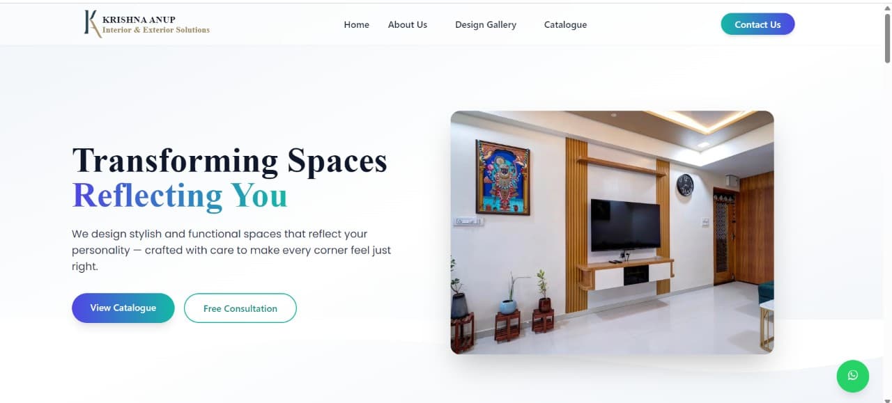 Krishna Anup Interiors — Interior Design website preview by Velotix Tech